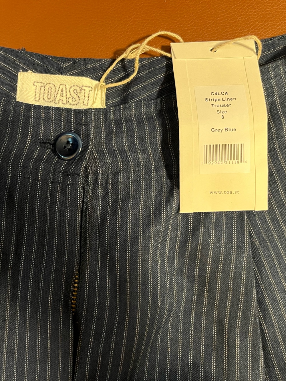 TOAST Stripe Linen Trousers Grey Blue Size 8